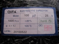 原裝正品，廠家直銷25v100UF(6*12)-- 廣奇發電子有限公司